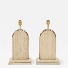 Maison Barbier Pair of travertine and gilt metal table lamps Belgium 1970s - 1741227