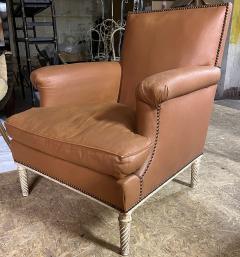 Maison Carlhian Maison Carlhian rarest pair of Neoclassical vintage leather arm chairs - 2398305