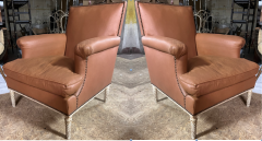 Maison Carlhian Maison Carlhian rarest pair of Neoclassical vintage leather arm chairs - 2398309