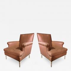 Maison Carlhian Maison Carlhian rarest pair of Neoclassical vintage leather arm chairs - 2400268