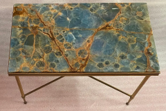 Maison Charles 1950 70 Bronze Side Table Blue Marble and Rust Tray Maison Charles Signed - 2665180