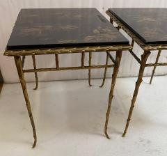 Maison Charles 1970 Pair of Bronze End Tables Maison Charles Double Sided Chinese Lacquer - 4301827