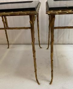 Maison Charles 1970 Pair of Bronze End Tables Maison Charles Double Sided Chinese Lacquer - 4301835