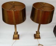 Maison Charles 1970 Pair of Lamps with Corinthian Columns in Brass and Bronze Signed Charles - 2323160