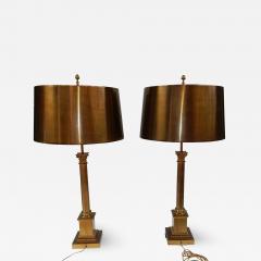 Maison Charles 1970 Pair of Lamps with Corinthian Columns in Brass and Bronze Signed Charles - 2325322