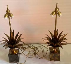 Maison Charles 1970 Set of 4 Bronze Lamps with Lotus Flower Decor Signed Charles - 4317295