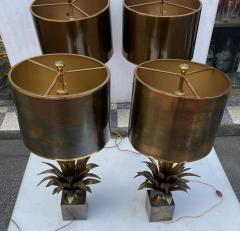 Maison Charles 1970 Set of 4 Bronze Lamps with Lotus Flower Decor Signed Charles - 4317298