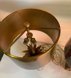 Maison Charles 1970 Set of 4 Bronze Lamps with Lotus Flower Decor Signed Charles - 4317302