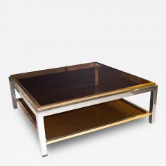 Maison Charles French Signed Maison Charles Square Brass and Chrome Coffee Table - 104779