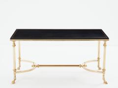 Maison Charles Maison Charles neoclassical coffee table brass black leather 1970s - 3557926