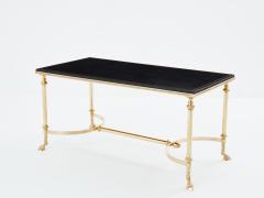 Maison Charles Maison Charles neoclassical coffee table brass black leather 1970s - 3557927