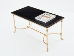 Maison Charles Maison Charles neoclassical coffee table brass black leather 1970s - 3557928