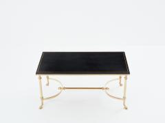 Maison Charles Maison Charles neoclassical coffee table brass black leather 1970s - 3557929