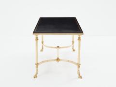 Maison Charles Maison Charles neoclassical coffee table brass black leather 1970s - 3557932