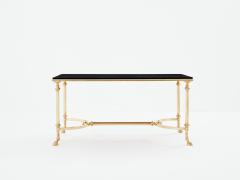 Maison Charles Maison Charles neoclassical coffee table brass black leather 1970s - 3557936