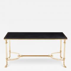 Maison Charles Maison Charles neoclassical coffee table brass black leather 1970s - 3560402