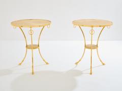 Maison Charles Maison Charles pair of Neoclassical brass marble gueridon tables 1960s - 3972594