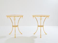 Maison Charles Maison Charles pair of Neoclassical brass marble gueridon tables 1960s - 3972596