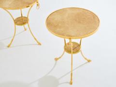 Maison Charles Maison Charles pair of Neoclassical brass marble gueridon tables 1960s - 3972597