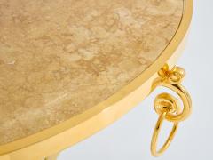 Maison Charles Maison Charles pair of Neoclassical brass marble gueridon tables 1960s - 3972599