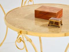 Maison Charles Maison Charles pair of Neoclassical brass marble gueridon tables 1960s - 3972603