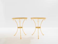 Maison Charles Maison Charles pair of Neoclassical brass marble gueridon tables 1960s - 4453917