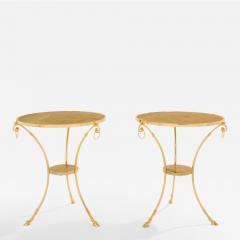 Maison Charles Maison Charles pair of Neoclassical brass marble gueridon tables 1960s - 4475334