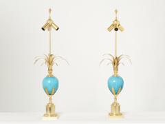 Maison Charles Maison Charles pair of brass lamps blue opaline ostrich egg 1970s - 2267905