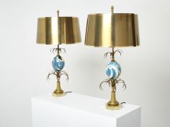 Maison Charles Maison Charles pair of brass lamps blue ostrich egg original shades 1960s - 2703890