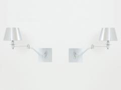 Maison Charles Maison Charles pair of brushed steel adjustable swing arm sconces 1960s - 3637625