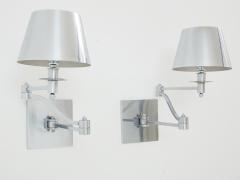 Maison Charles Maison Charles pair of brushed steel adjustable swing arm sconces 1960s - 3637626