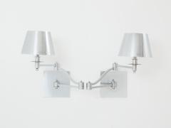 Maison Charles Maison Charles pair of brushed steel adjustable swing arm sconces 1960s - 3637627