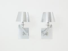 Maison Charles Maison Charles pair of brushed steel adjustable swing arm sconces 1960s - 3637628