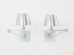 Maison Charles Maison Charles pair of brushed steel adjustable swing arm sconces 1960s - 3637630