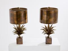 Maison Charles Maison Charles pair of patinated bronze and brass lamps agave 1970s - 3972622