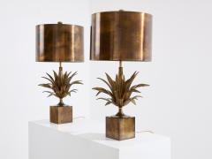 Maison Charles Maison Charles pair of patinated bronze and brass lamps agave 1970s - 3972624