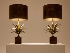 Maison Charles Maison Charles pair of patinated bronze and brass lamps agave 1970s - 3972630