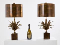 Maison Charles Maison Charles pair of patinated bronze and brass lamps agave 1970s - 3972631