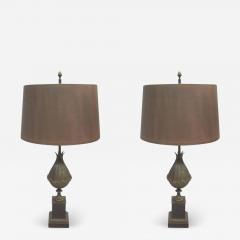 Maison Charles Pair of French Modern Neoclassical Bronze Table Lamps Shades by Maison Charles - 1682829