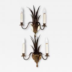 Maison Charles Pair of Maison Charles Brass Palm Leaf Light Sconces Hollywood Regency - 4491122
