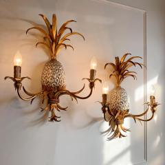 Maison Charles Pair of Maison Charles Gilt Silver Pineapple Wall Lights - 3042069