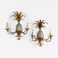 Maison Charles Pair of Maison Charles Gilt Silver Pineapple Wall Lights - 3044804