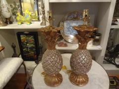 Maison Charles Pair of Vintage Italian Gilt Terracotta Pineapple Lamps - 3831847