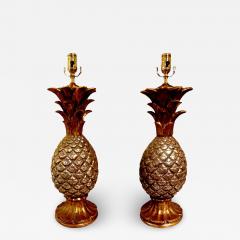 Maison Charles Pair of Vintage Italian Gilt Terracotta Pineapple Lamps - 3834578