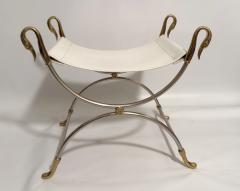 Maison Charles Swans curule stool steel gilded bronze Maison Charles France circa 1970 - 3881472