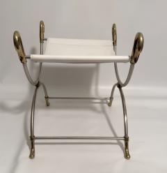 Maison Charles Swans curule stool steel gilded bronze Maison Charles France circa 1970 - 3881475