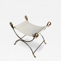 Maison Charles Swans curule stool steel gilded bronze Maison Charles France circa 1970 - 3883665