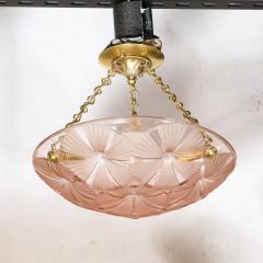 Maison Degu Art Deco Pendant Chandelier in Molded Frosted Rose Glass signed Degue - 3443112