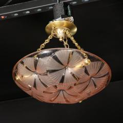 Maison Degu Art Deco Pendant Chandelier in Molded Frosted Rose Glass signed Degue - 3443246