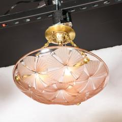 Maison Degu Art Deco Pendant Chandelier in Molded Frosted Rose Glass signed Degue - 3443260